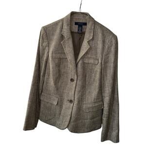 Jones Wear Women’s Blazer 14 Linen Cotton Tan Herringbone Lined Career Jacket